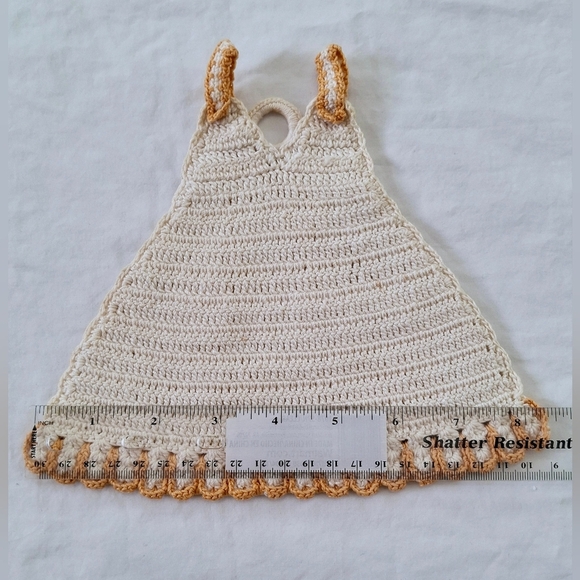 Vintage Handmade Knit Crochet Dress Hot Pad Pot Holder Cottagecore Grandmacore - Picture 4 of 6